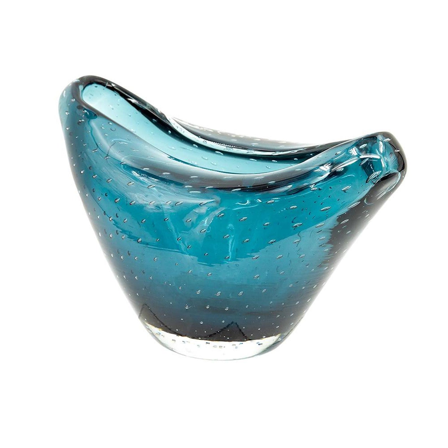 11" Turquoise Glass Wavy Edge Oval Centerpiece Bowl