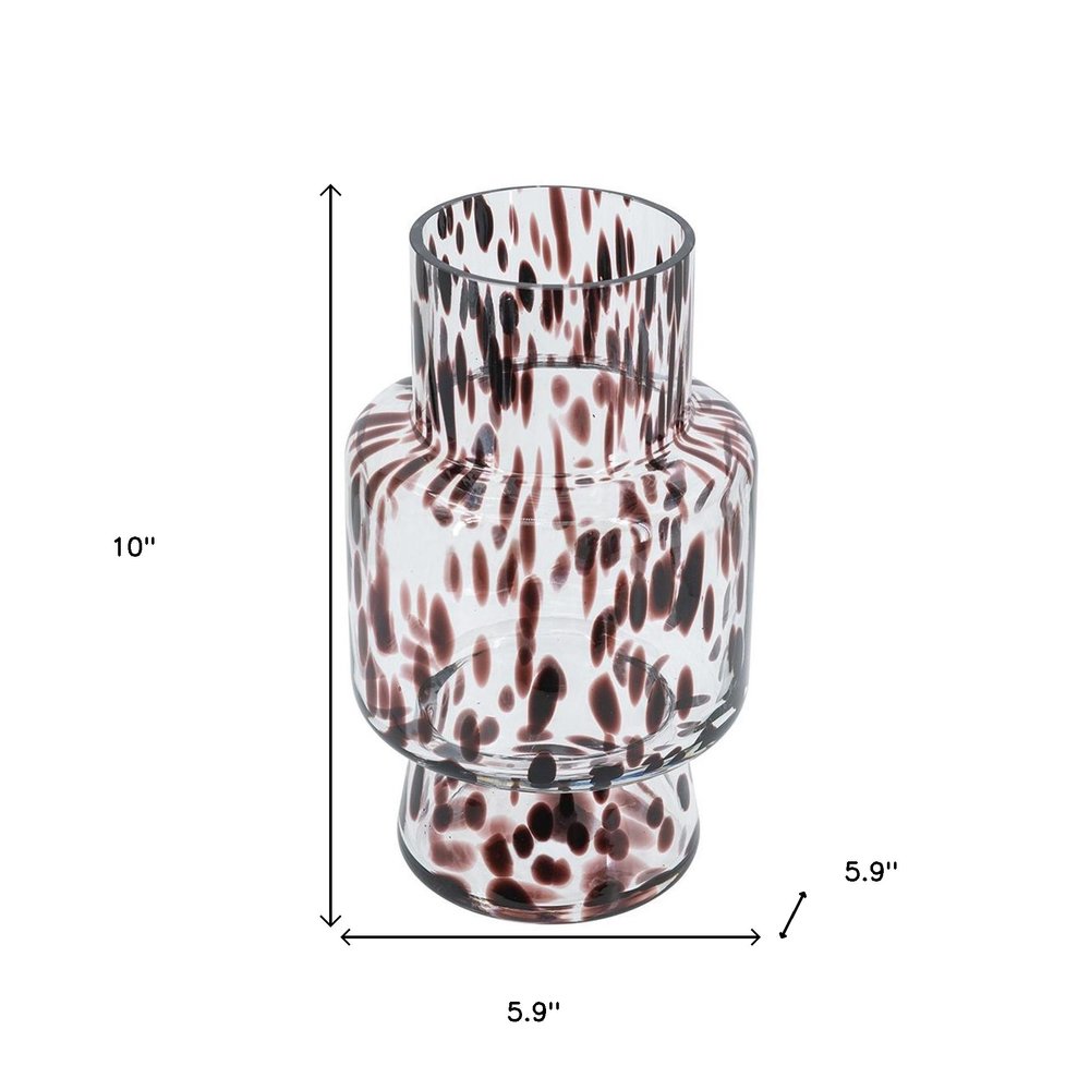 10" Amber And Clear Abstract Glass Cylinder Table Vase