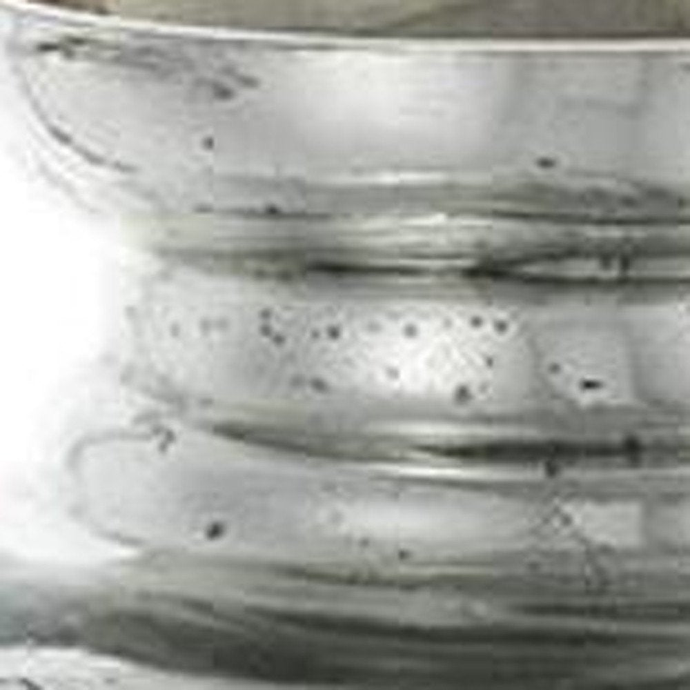 20" Antiqued Silver Etched Floral Glass Round Table Vase