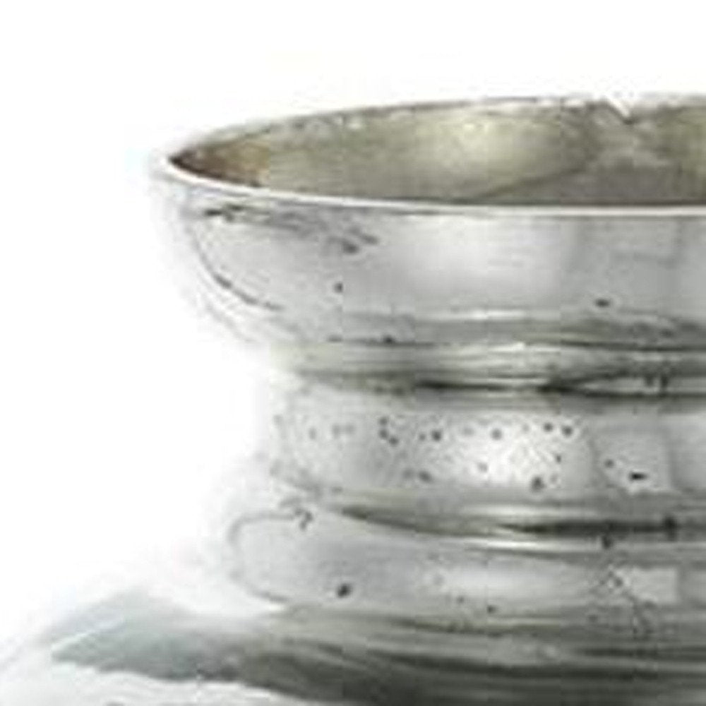 20" Antiqued Silver Etched Floral Glass Round Table Vase