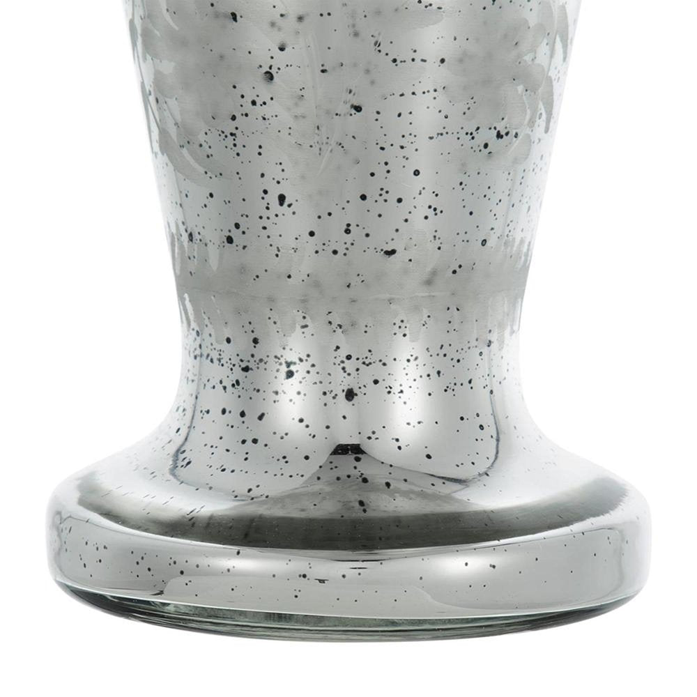 20" Antiqued Silver Etched Floral Glass Round Table Vase