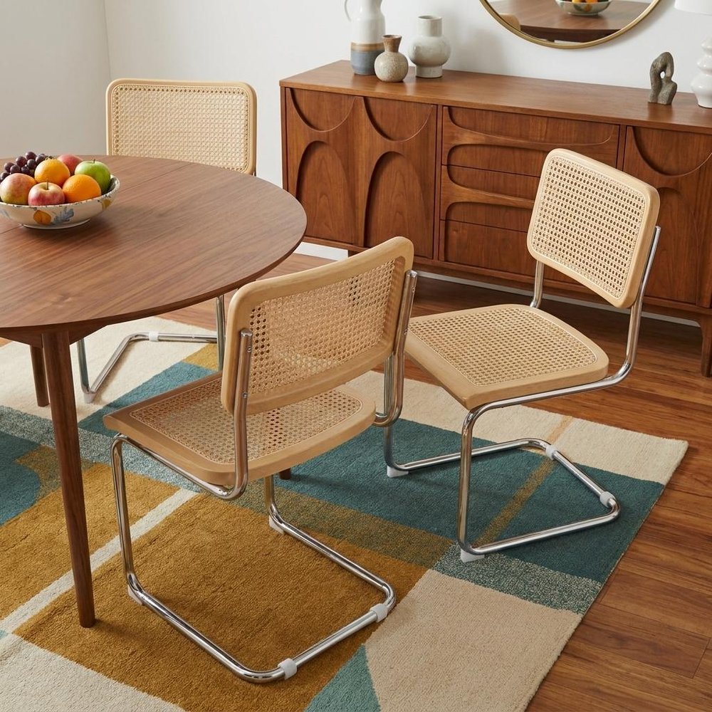 Set of Two Natural and Silver Steel Open Back Dining Side Chairs