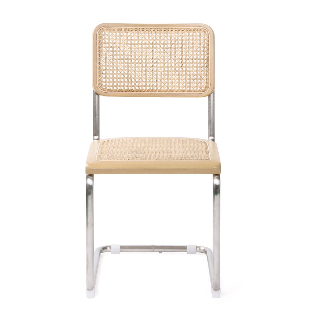 Set of Two Natural and Silver Steel Open Back Dining Side Chairs