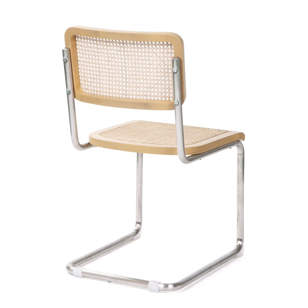 Set of Two Natural and Silver Steel Open Back Dining Side Chairs
