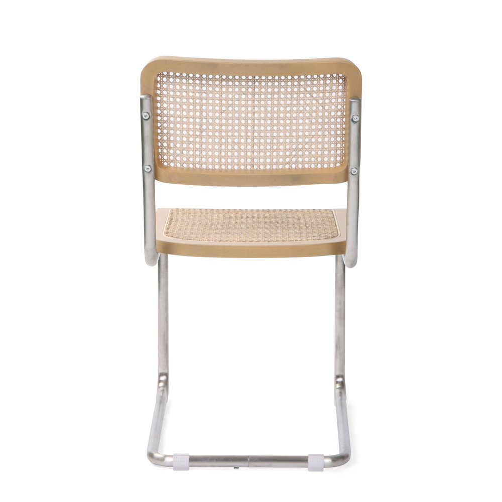 Set of Two Natural and Silver Steel Open Back Dining Side Chairs
