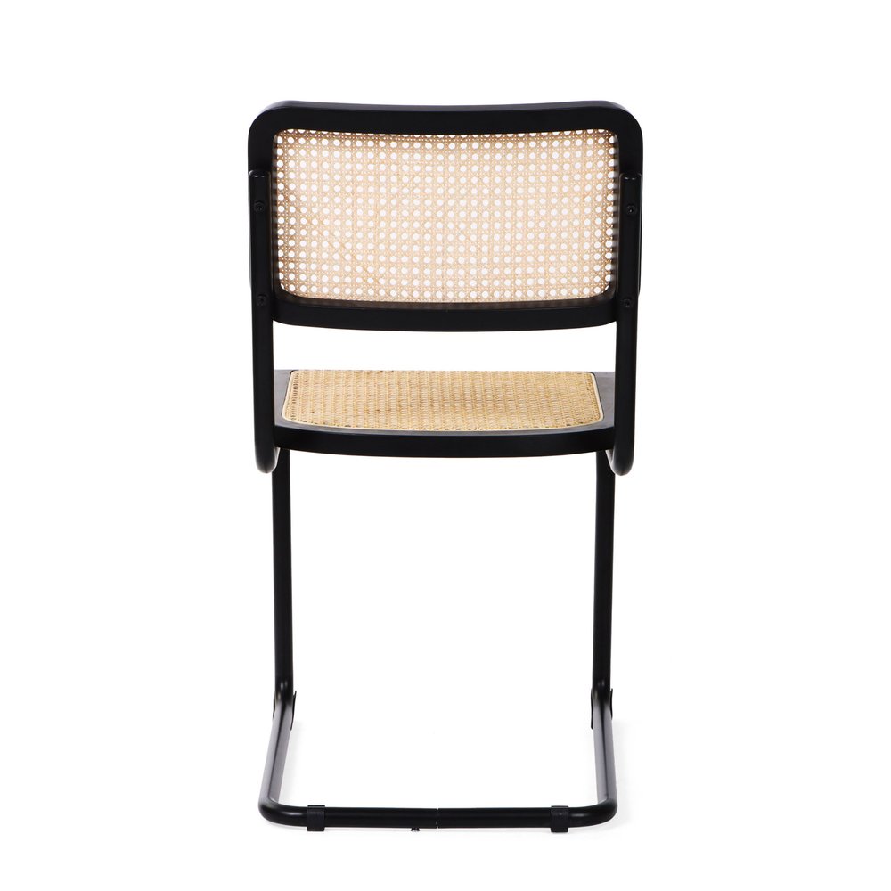 Set of Two Black and Natural Steel Open Back Dining Side Chairs