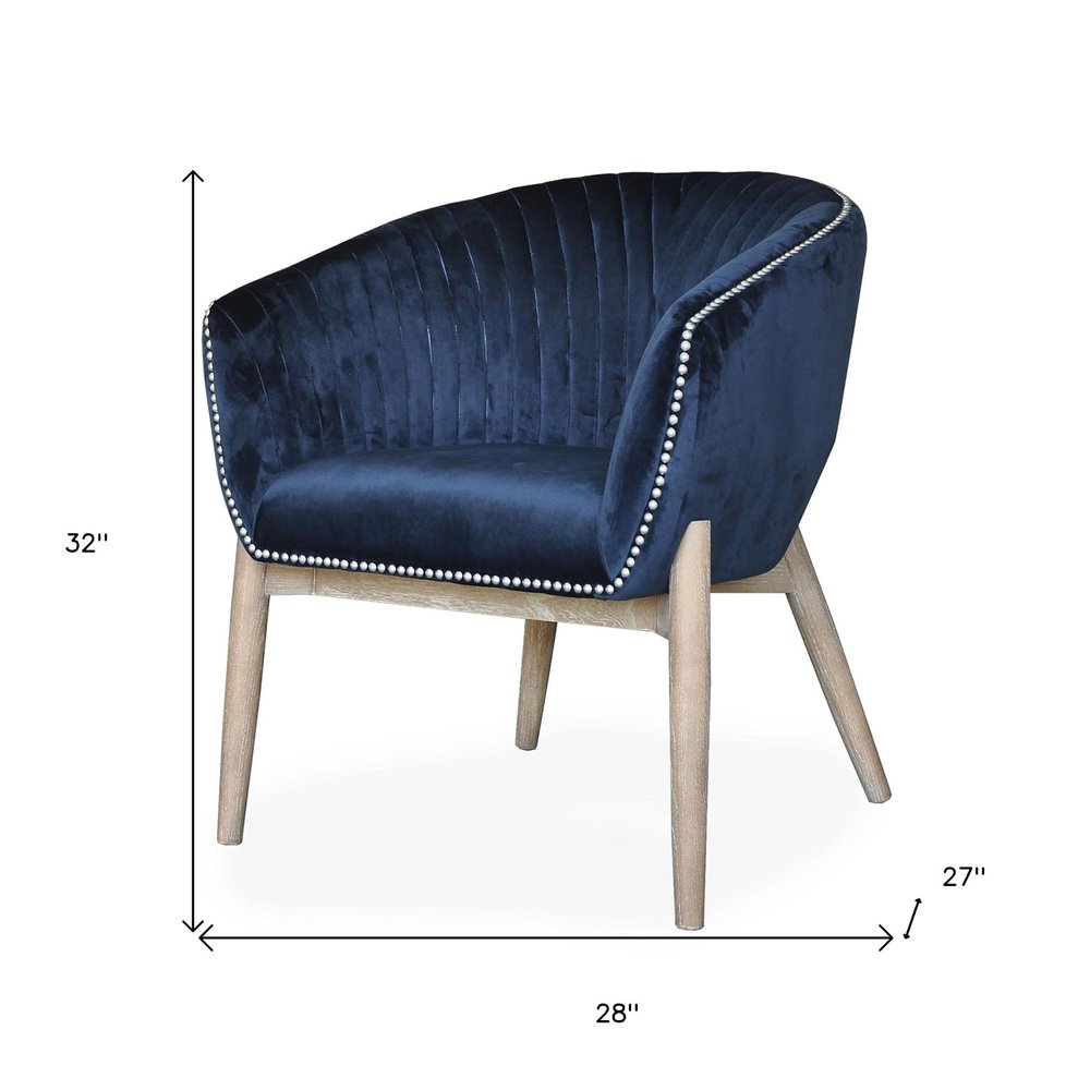28" Blue And Brown Velvet Arm Chair