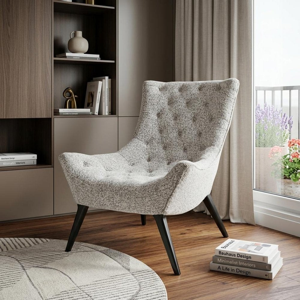 32" Gray and Black Tufted Boucle Lounge Chair
