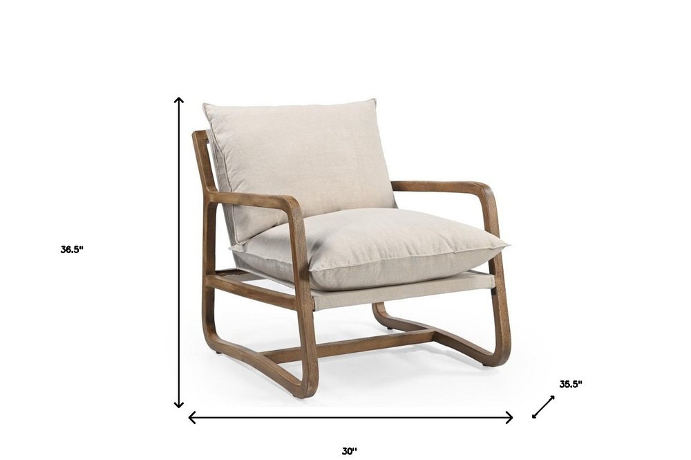 30" Beige And Natural Linen Arm Chair