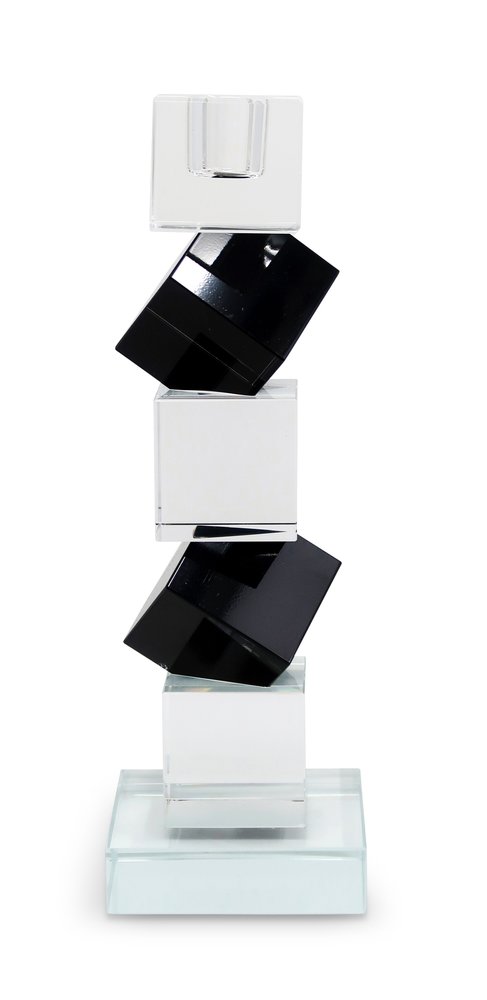 Set of Two Black And Clear Crystal Tabletop Taper Candlesticks