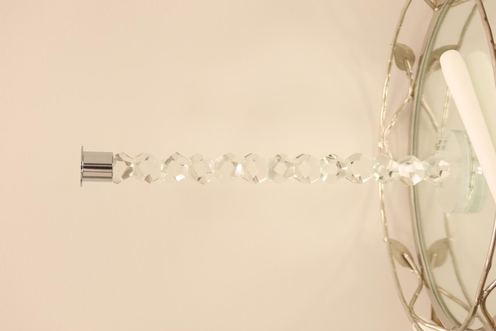 14" Clear And Silver Geo Stacks Crystal Tabletop Taper Candlestick