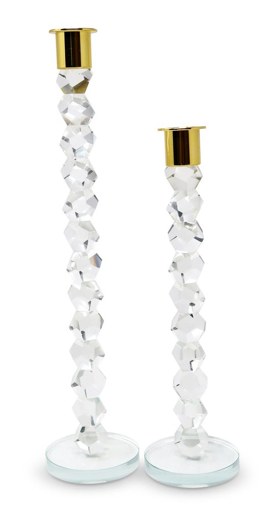 11" Gold Abstract Crystal Tabletop Wedding Taper Candlestick