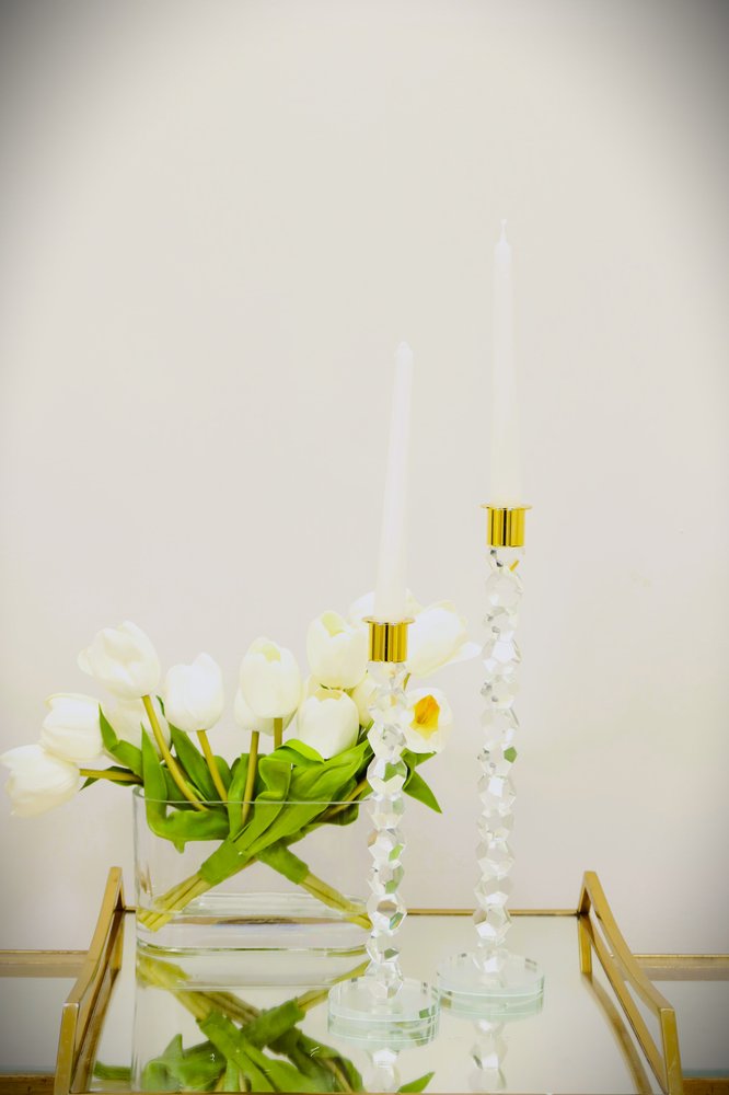11" Gold Abstract Crystal Tabletop Wedding Taper Candlestick