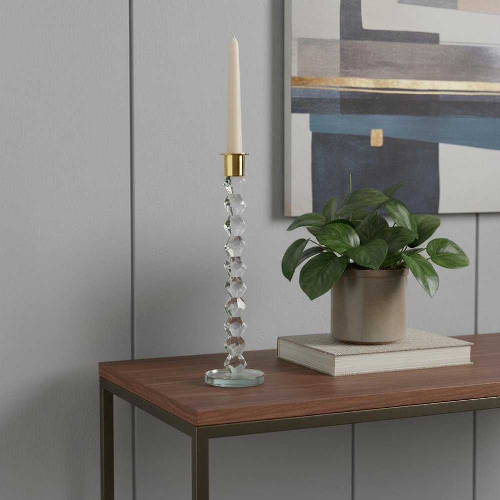 11" Gold Abstract Crystal Tabletop Wedding Taper Candlestick