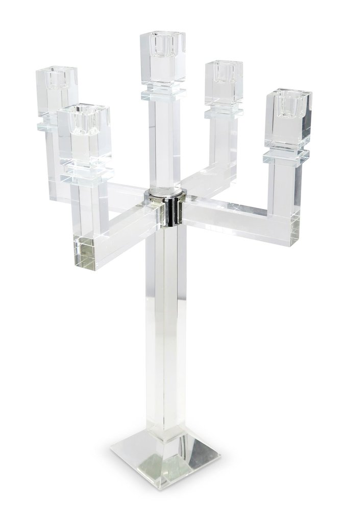 20" Clear Faceted Crystal Tabletop Candelabra Candle Holder