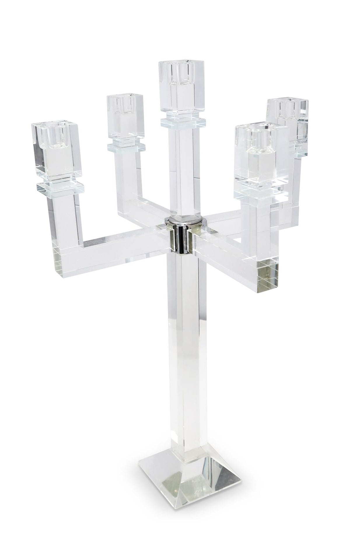 20" Clear Faceted Crystal Tabletop Candelabra Candle Holder