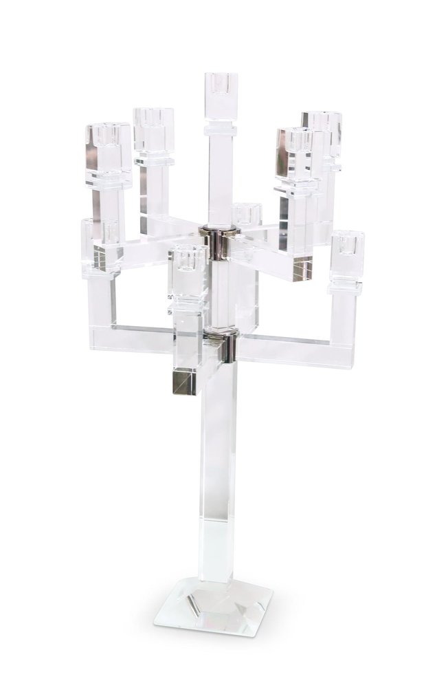 25" Clear Faceted Crystal Tabletop Candelabra Candle Holder