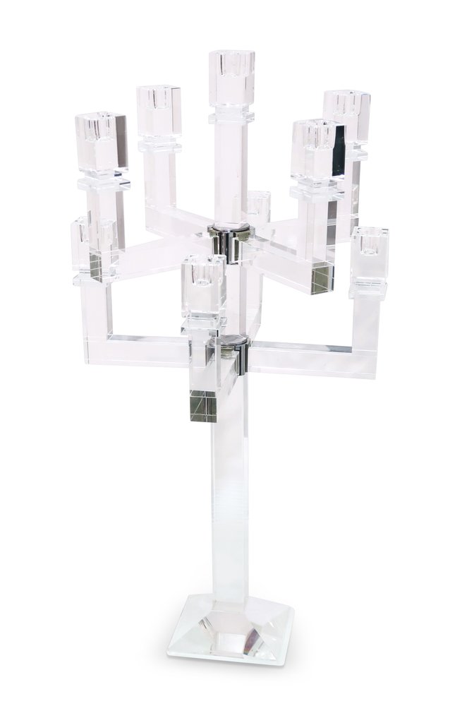 25" Clear Faceted Crystal Tabletop Candelabra Candle Holder