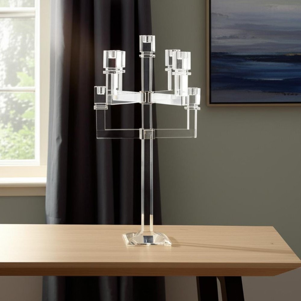 25" Clear Faceted Crystal Tabletop Candelabra Candle Holder