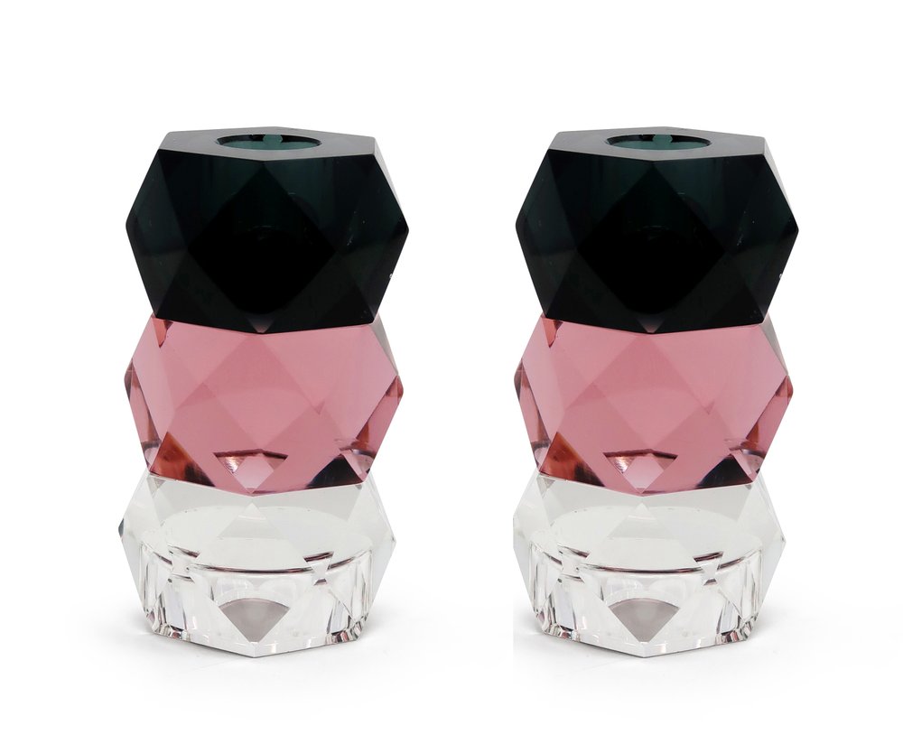 5" Black Abstract Crystal Tabletop Wedding Taper Candlestick