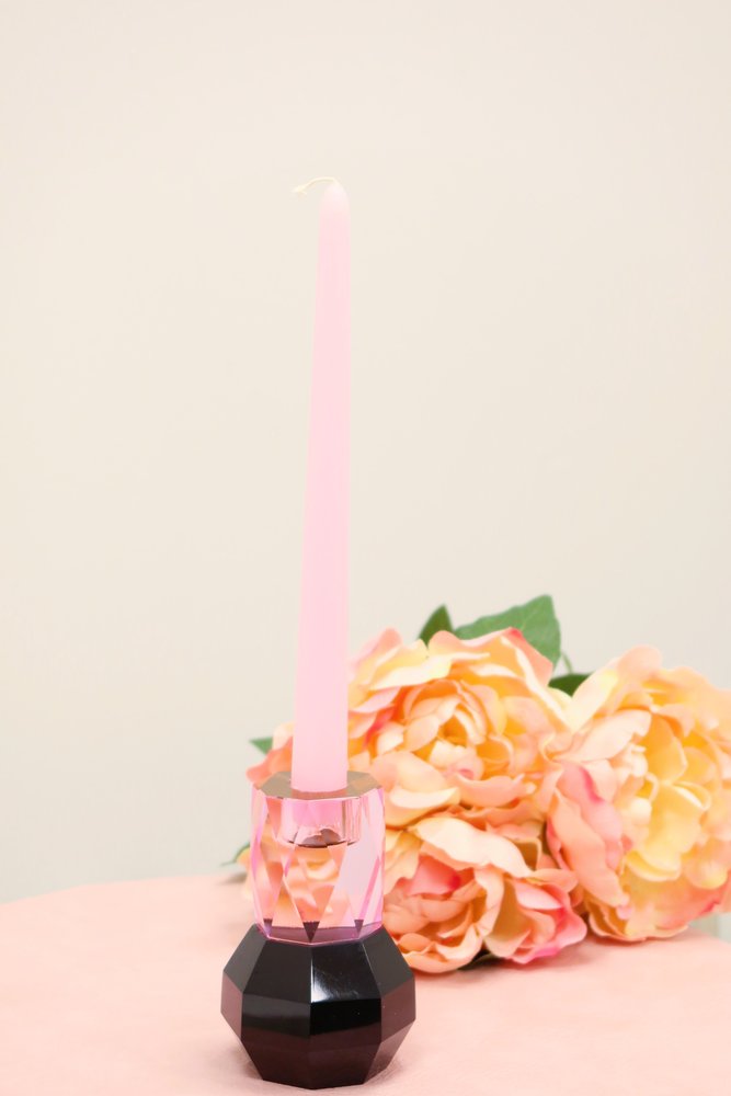 5" Pink And Black Faceted Crystal Tabletop Taper Candlestick
