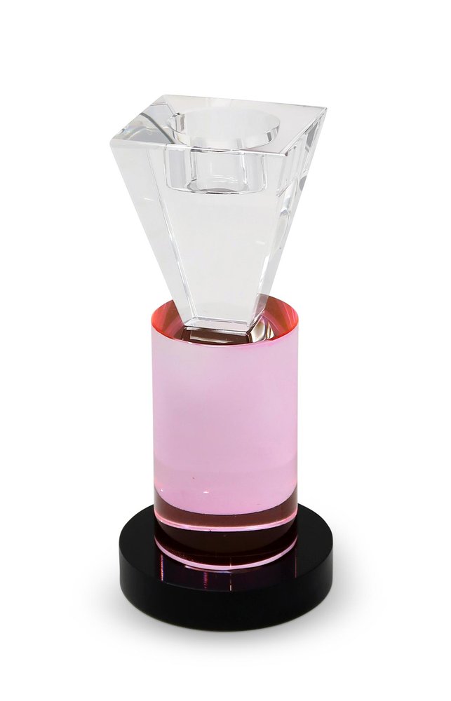 7" Pink Abstract Crystal Tabletop Wedding Taper Candlestick