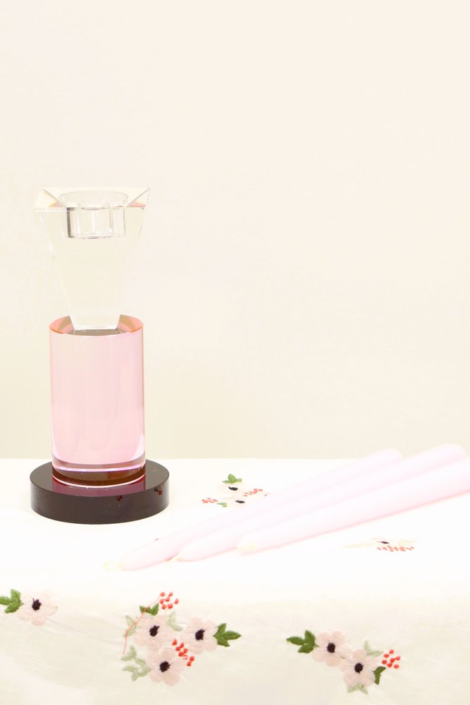 7" Pink Abstract Crystal Tabletop Wedding Taper Candlestick