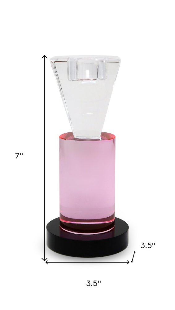7" Pink Abstract Crystal Tabletop Wedding Taper Candlestick