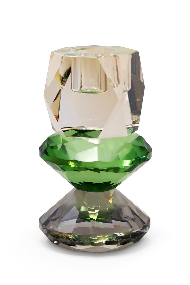 5" Amber Green And Smoky Black Faceted Crystal Tabletop Taper Candlestick