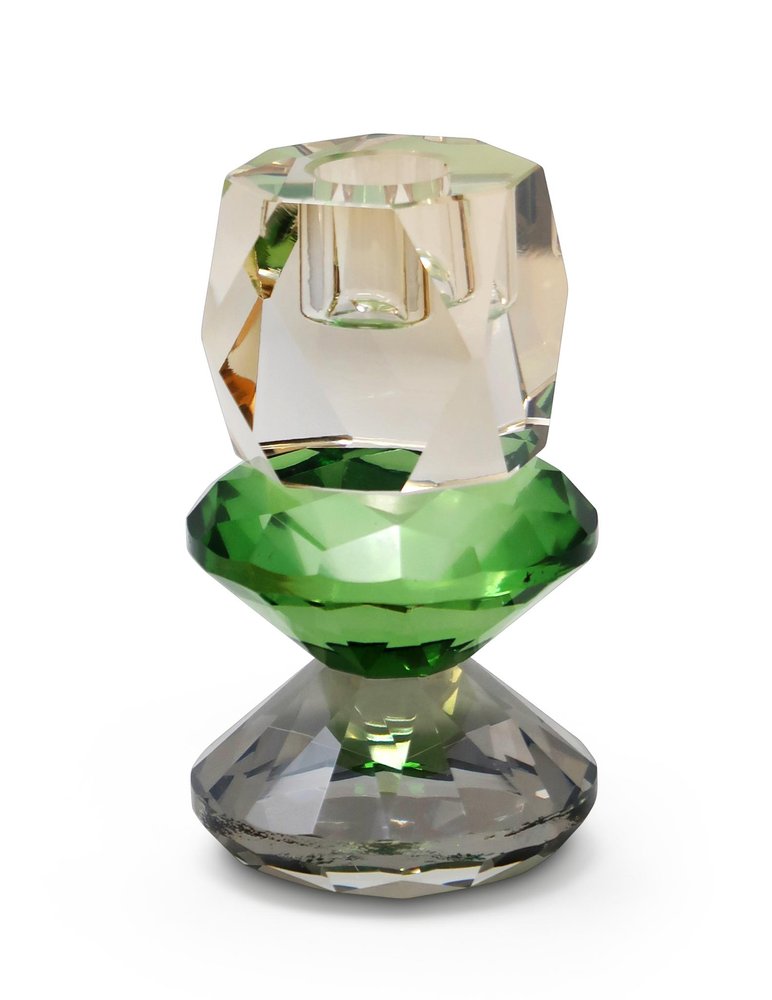 5" Amber Green And Smoky Black Faceted Crystal Tabletop Taper Candlestick