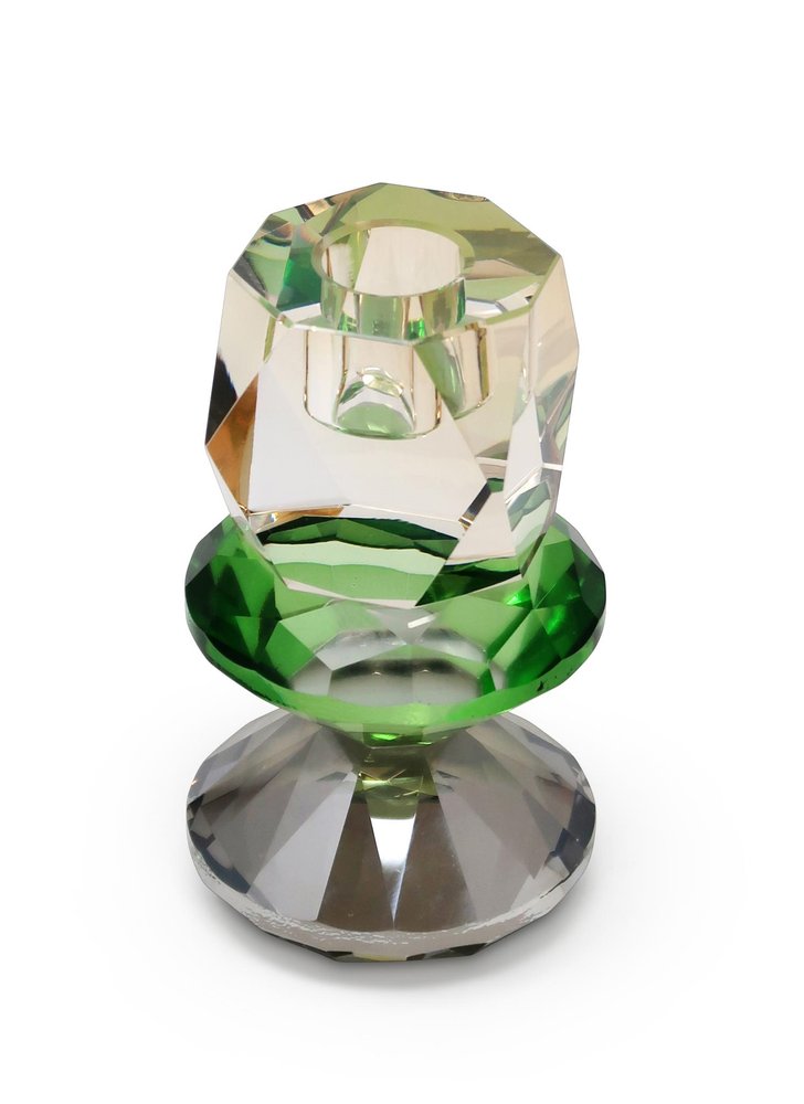 5" Amber Green And Smoky Black Faceted Crystal Tabletop Taper Candlestick