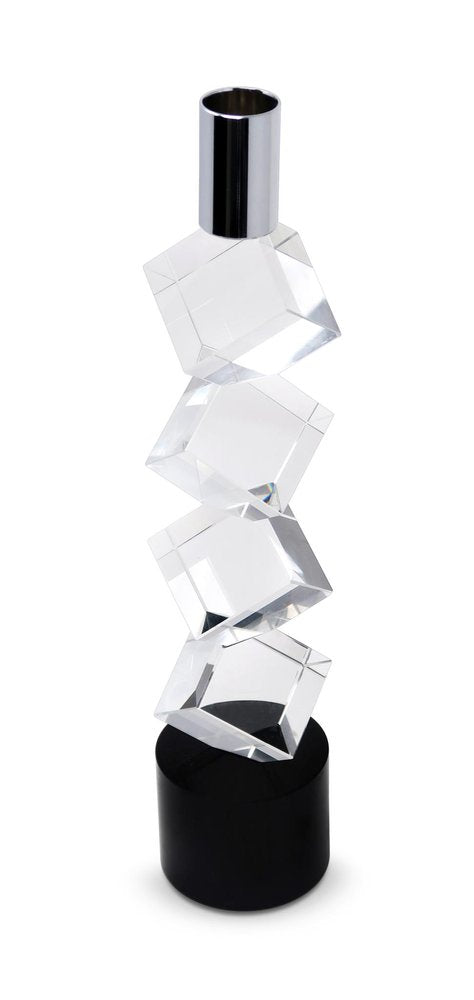 11" Silver Clear And Black Crystal Tabletop Taper Candlestick
