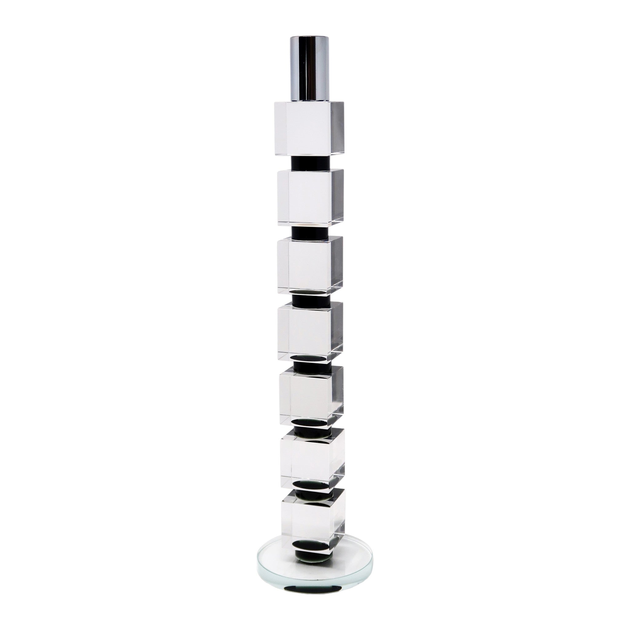 15" Silver Clear And Black Crystal Tabletop Taper Candlestick