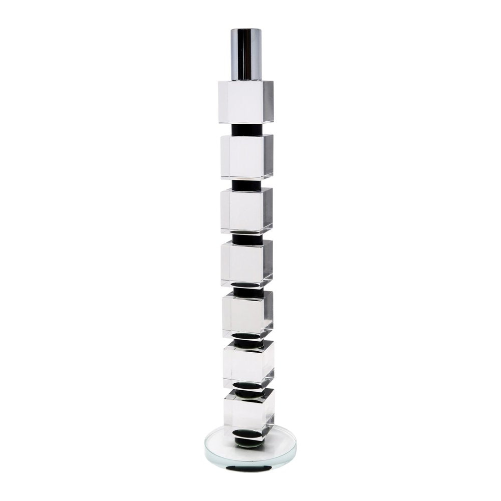 15" Silver Clear And Black Crystal Tabletop Taper Candlestick