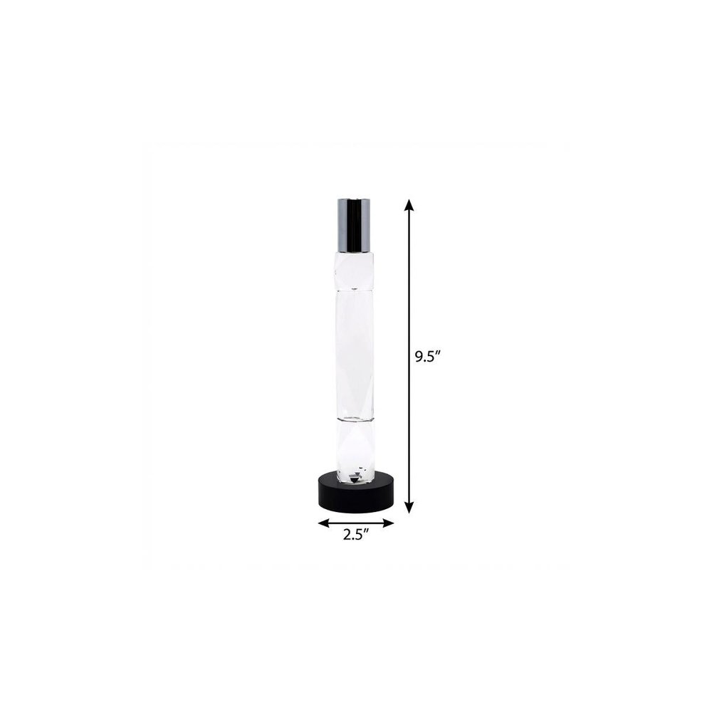 10" Silver Clear And Black Faceted Crystal Tabletop Taper Candlestick