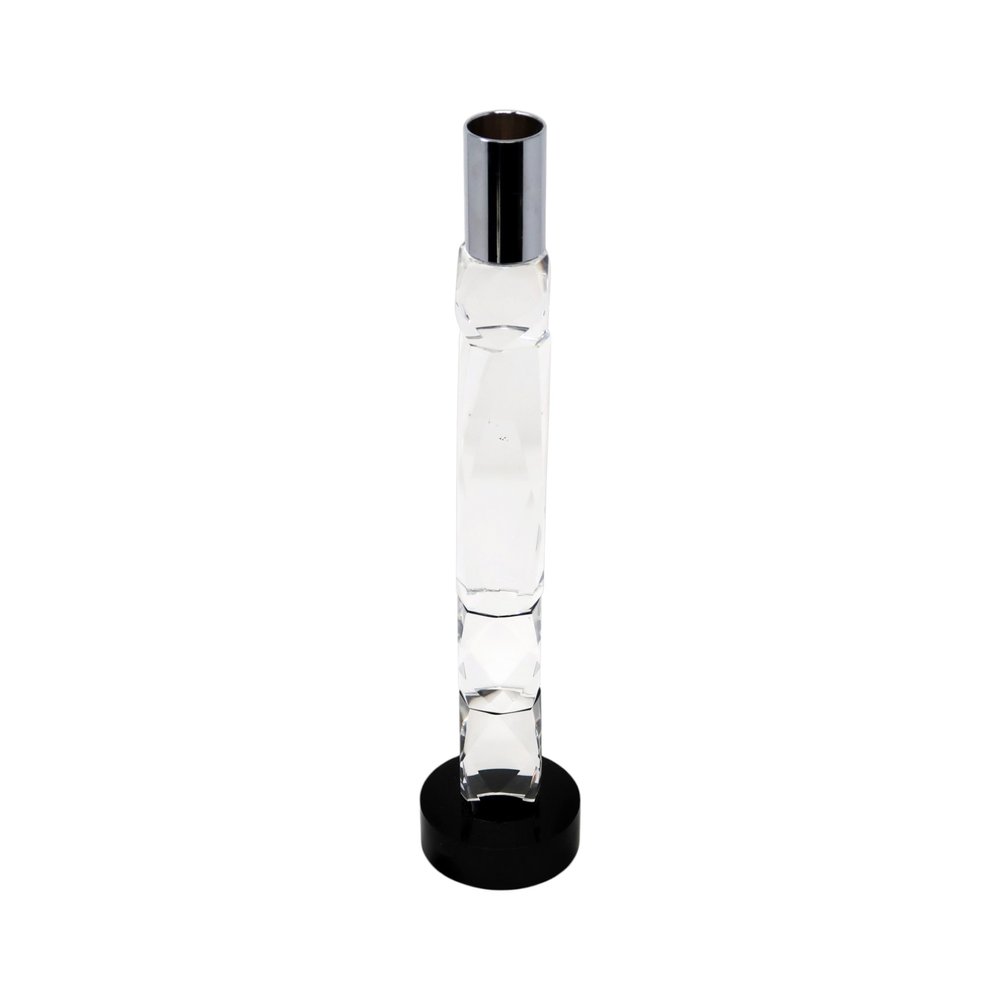 11" Silver Clear And Black Crystal Tabletop Taper Candlestick