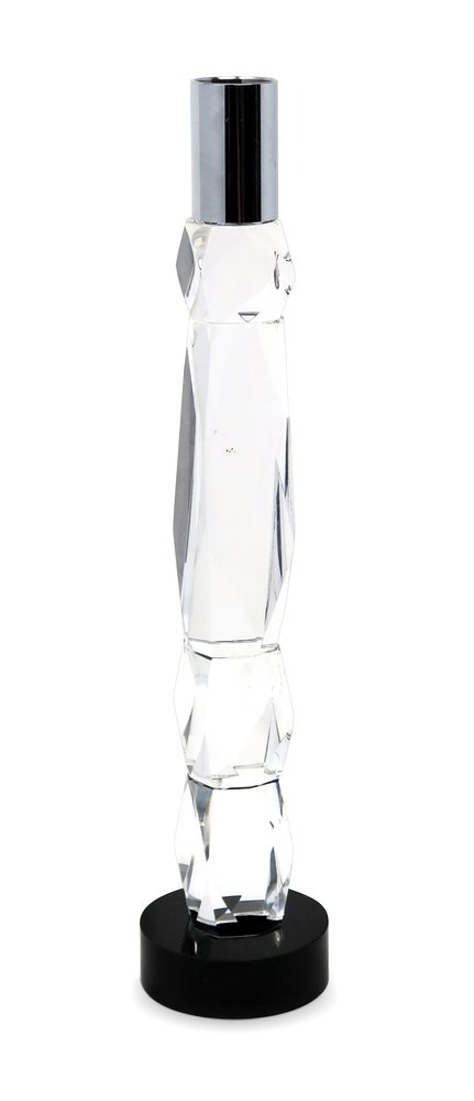 11" Silver Clear And Black Crystal Tabletop Taper Candlestick