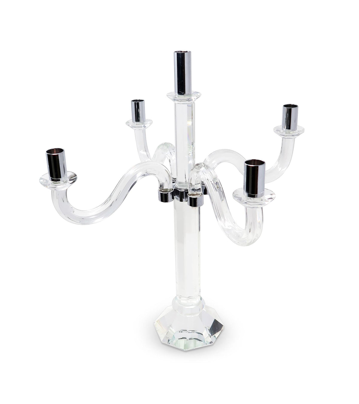 20" Clear And Silver Crystal Tabletop Candelabra Candle Holder