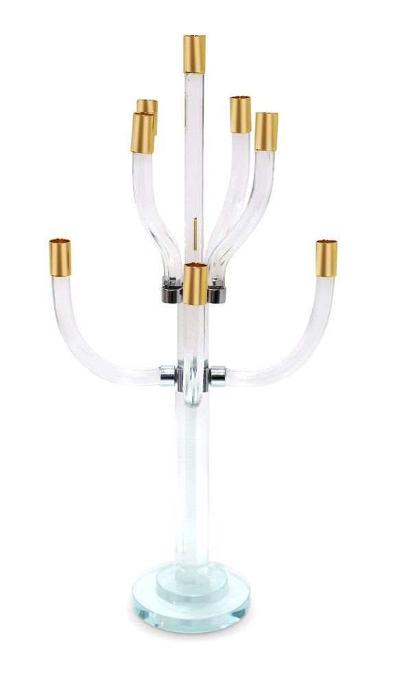 23" Clear Gold And Silver Crystal Tabletop Candelabra Candle Holder