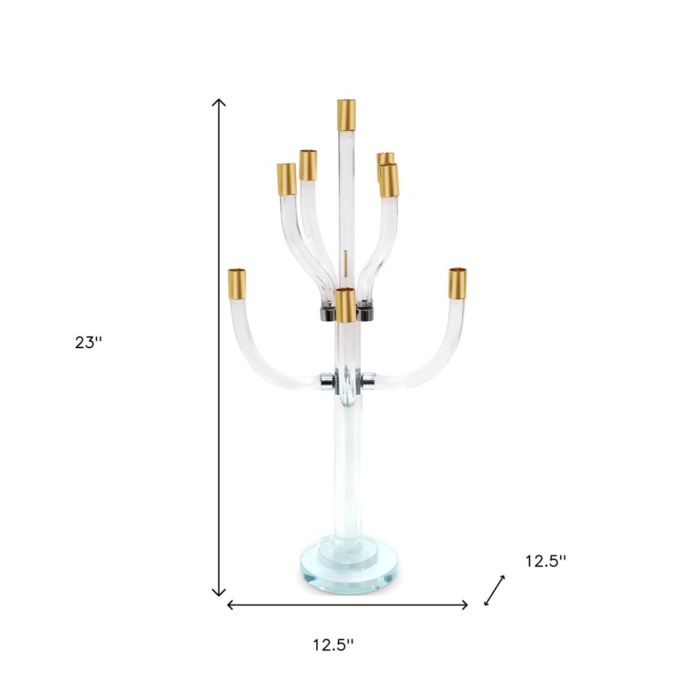 23" Clear Gold And Silver Crystal Tabletop Candelabra Candle Holder