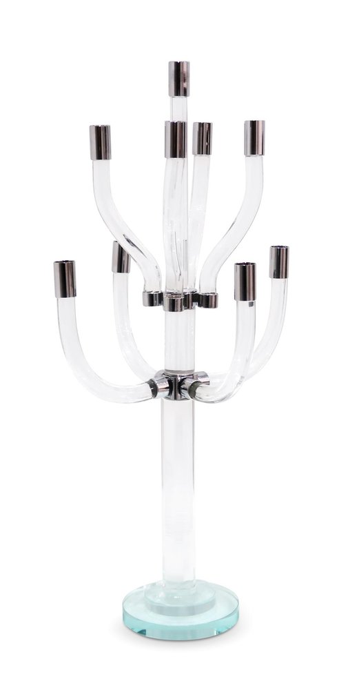 23" Clear And Silver Crystal Tabletop Candelabra Candle Holder