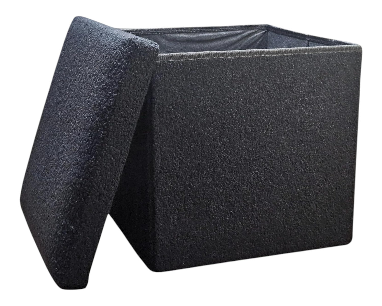 15" Black Boucle Cube Ottoman With Storage