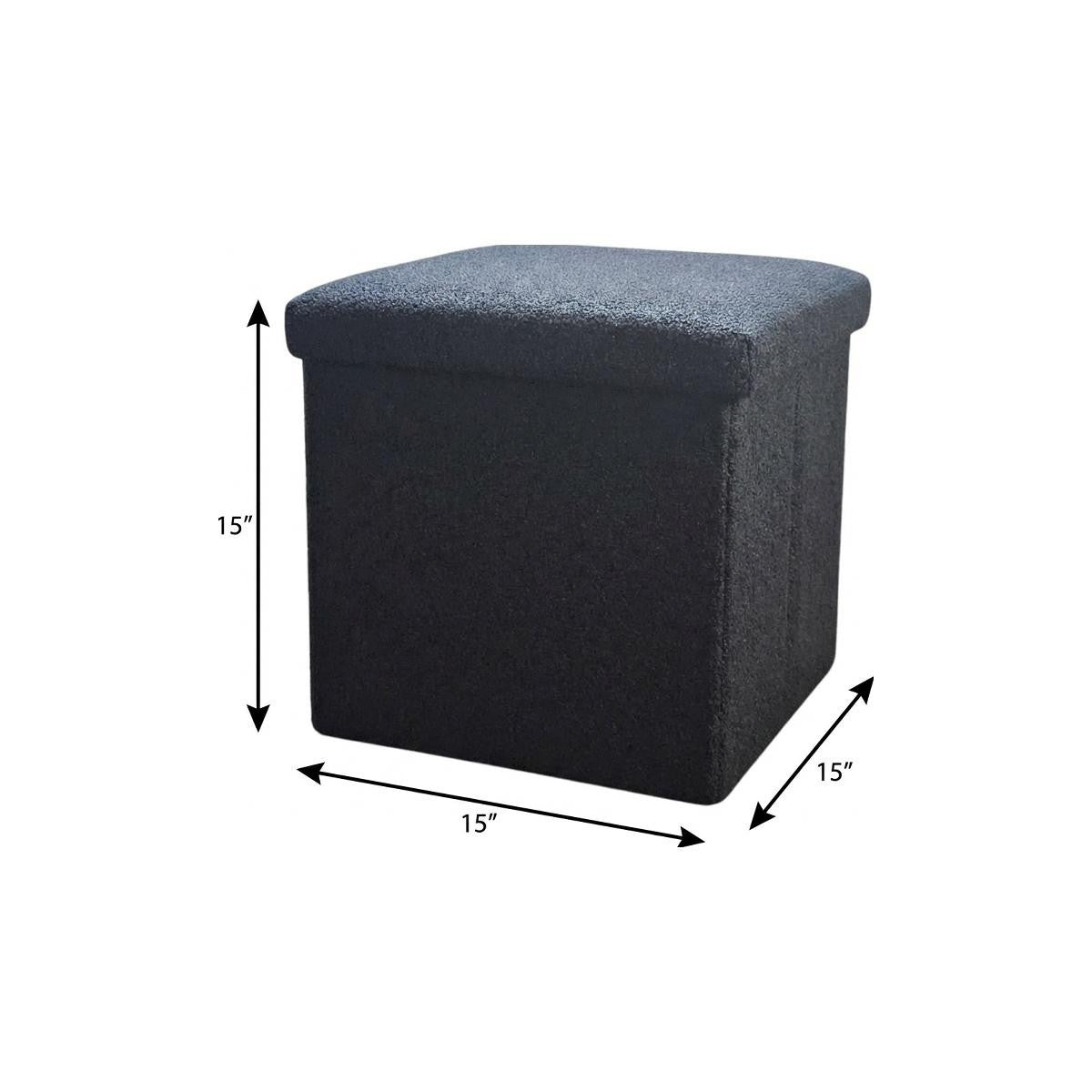 15" Black Boucle Cube Ottoman With Storage