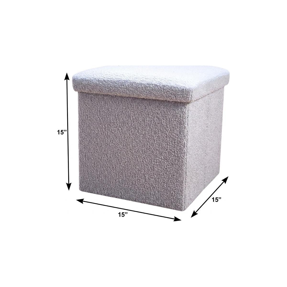 15" Gray Boucle Cube Ottoman With Storage