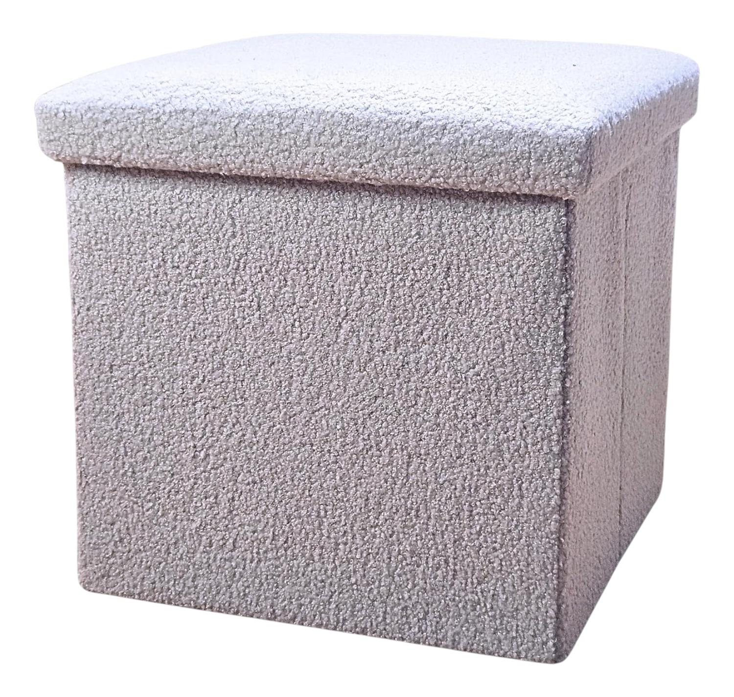 15" Gray Boucle Cube Ottoman With Storage
