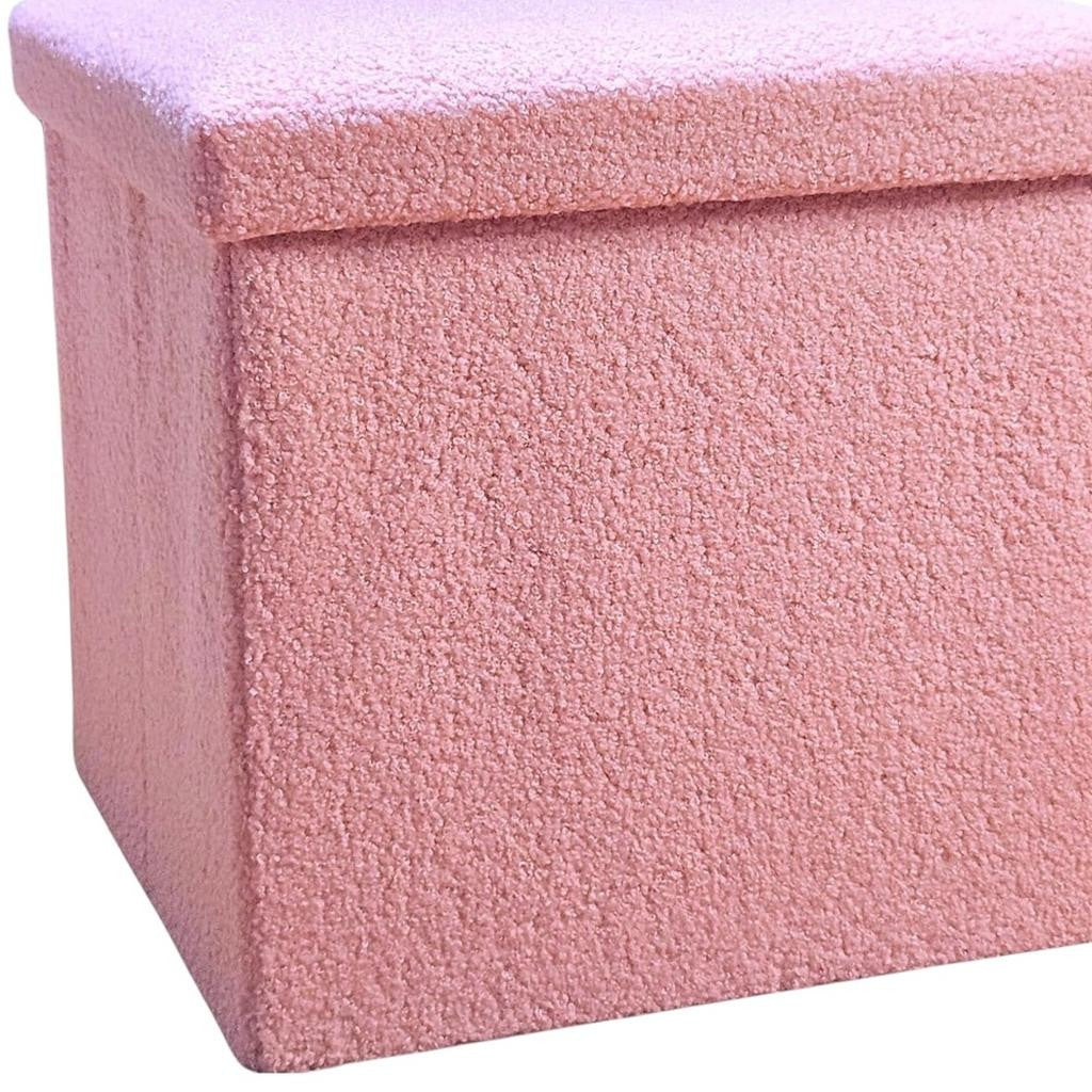 15" Pink Boucle Cube Ottoman With Storage