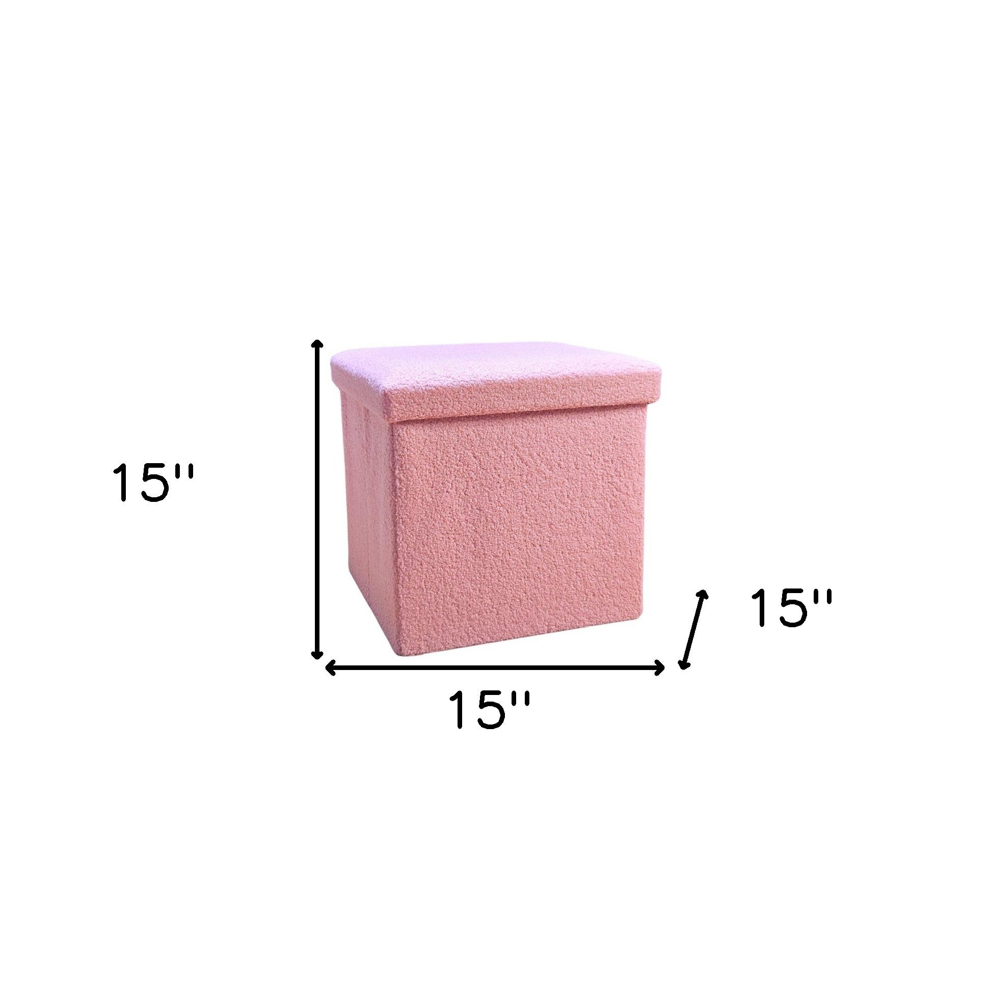 15" Pink Boucle Cube Ottoman With Storage