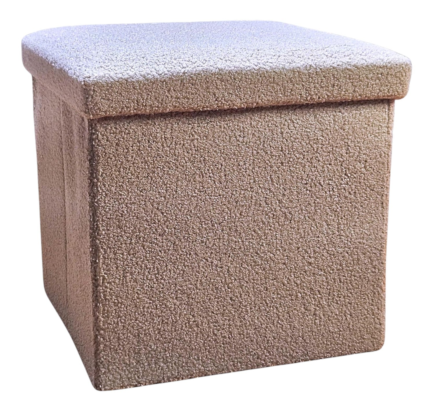 15" Taupe Boucle Cube Ottoman With Storage