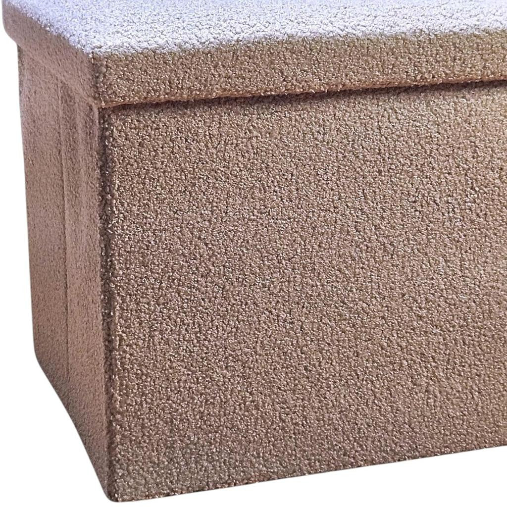15" Taupe Boucle Cube Ottoman With Storage