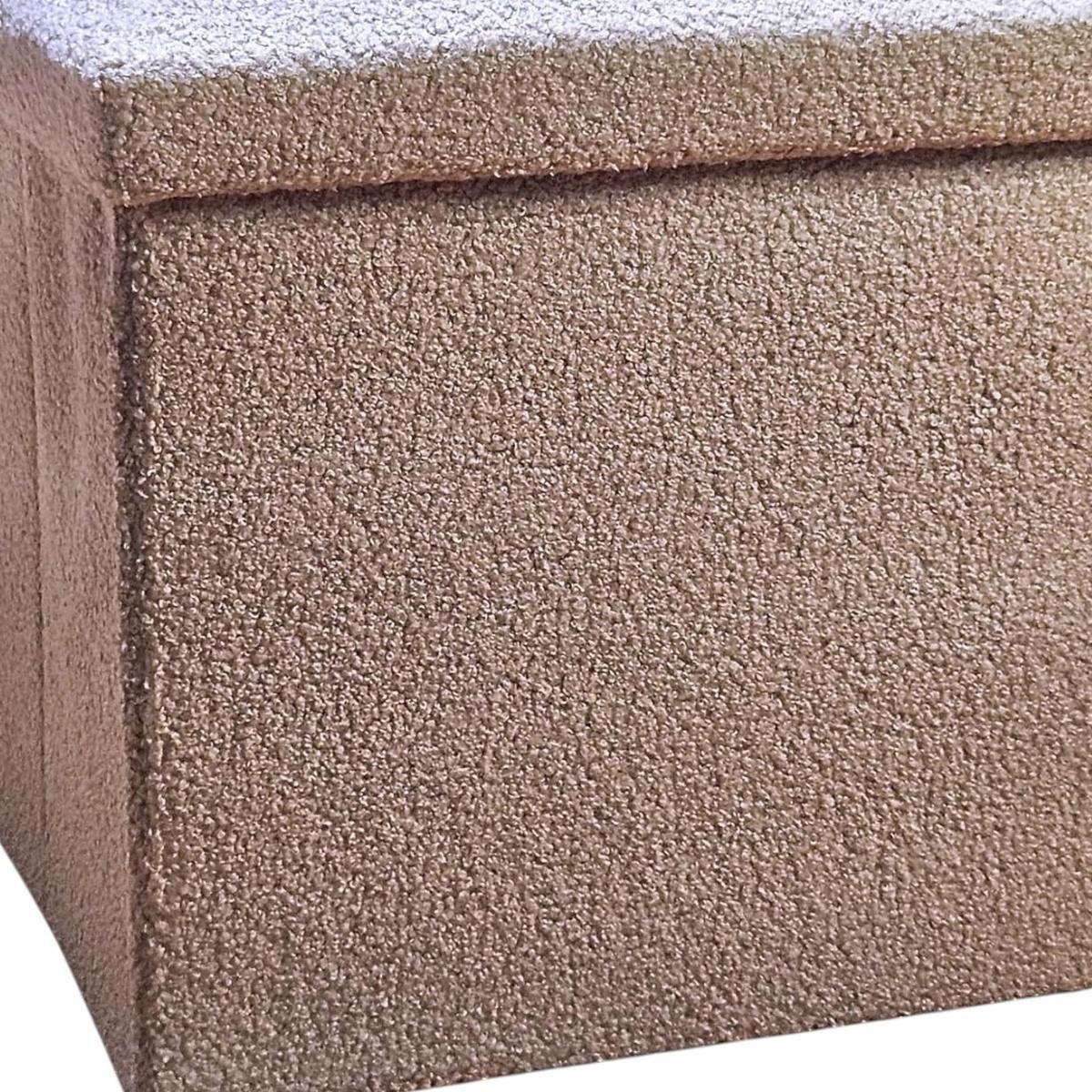 15" Taupe Boucle Cube Ottoman With Storage